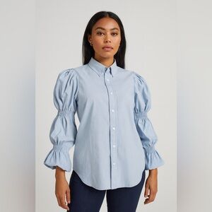 Greysn Puff Sleeve Button Down Shirt | Romantic Minimal Blouse | Blue | M | NWT